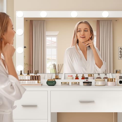 Vanity with Large Mirror and 12 LED Lights, view 7