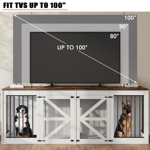 94in Double Dog Crate Furniture, Dog Kennel TV Stand, White, view 7