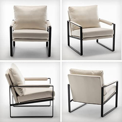 Modern Faux Leather Accent Chair, Upholstered Armchair with Metal Frame, Thick Seat Cushion and Oversized Back Pillow, Easy-Clean Lounge Chair for Living Room, Bedroom, Office and Reception