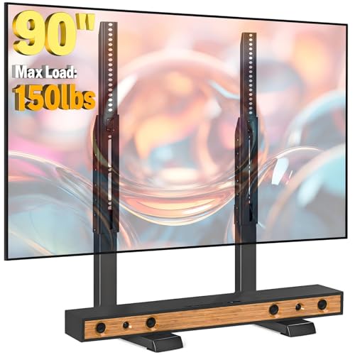 Universal TV Stand for 35-90 Inch, Table Top TV Stand for Curved Flat TVs, TV Mount Stand with Height Adjustment, Support Up to 150lbs, Black