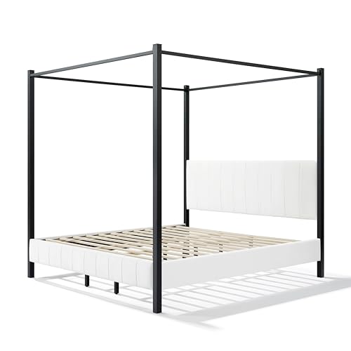 California King Size Upholstered Canopy Bed Frame, view 5