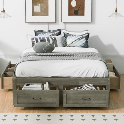 JIVOIT Full Size Bed Frame with 6 Storage Drawers, Wood Platform Bed Frame with Spacious Storage, Wooden Slats Support, No Box Spring Needed, Easy Assembly (Antique Gray/Full)