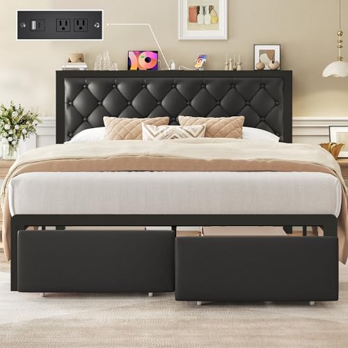 Queen Bed Frame with 2 Storage Drawers, view 2