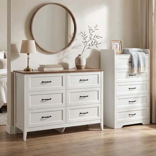 2-Piece Bedroom Furniture Set – Includes a 5 Drawer Dresser, a 6 Chest of Drawers,Modern Farmhouse Dresser Set, Ideal for Bedroom, Living Room