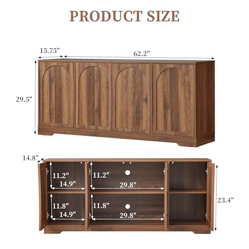 Walnut 62.2" TV Stand for TVs up to 70 Inches with Fluted & Arched Doors, view 3