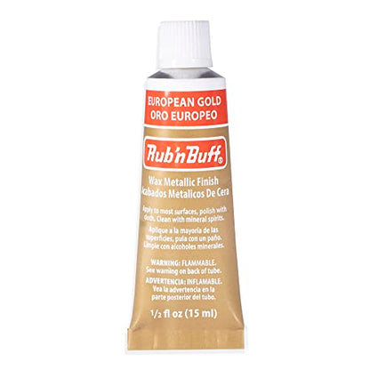 Rub n Buff Wax Metallic Finish - Rub n Buff European Gold 15ml Tube - Versatile Gilding Wax for Finishing Furniture Antiquing and Restoration - Rub and Buff Colors Single Tube