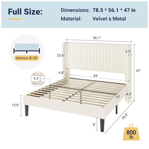 Cream White Wingback Upholstered Bed Frame, view 3