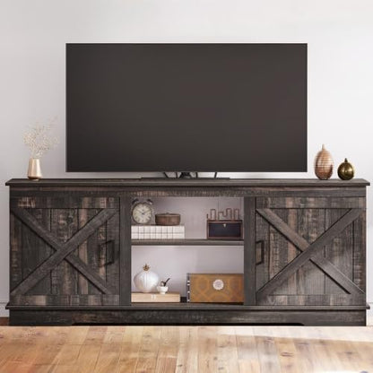 Farmhouse TV Stand for TVs up to 65, Double Barn Doors, Rustic Oak, view 4