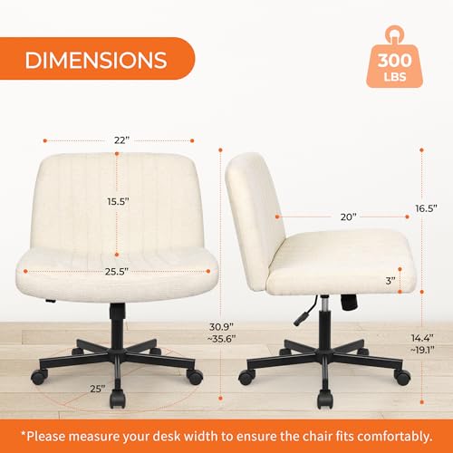 Criss Cross Chair, Wide Fabric Vanity Desk Seat, Beige Wheel, view 3
