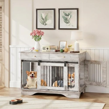 47 Inch Dog Crate Furniture with 2 Drawers, view 2