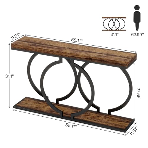 Tribesigns Industrial Console Table, 55 inch Rustic Entryway Table with Geometric Metal Frame, Narrow Wood Accent Sofa Table for Living Room, Entrance, Hallway, Rustic Brown