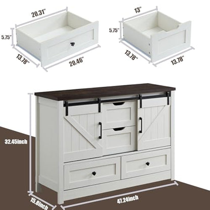 White Dresser for Bedroom, Farmhouse Dresser with Sliding Barn Door, view 4