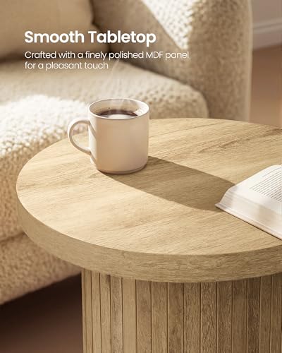 VASAGLE Round Side Table, Tambour End Table, Mid Century Modern Nightstand, Easy Assembly, for Small Spaces, Living Room, Bedroom, Home Office, 17.7 x 19.7 Inches, Natural Brown ULET295K101