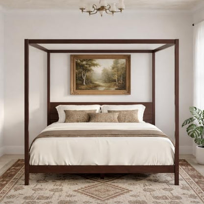 Solid Pine Canopy Bed Frame, King — Walnut Finish, view 4