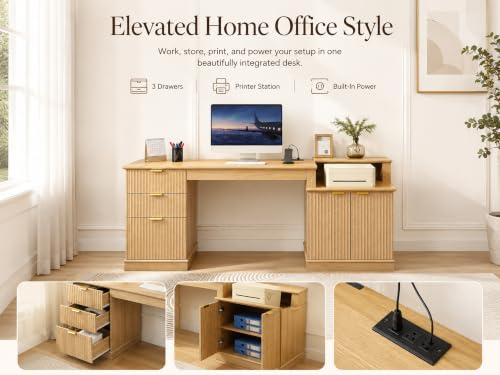 Fluted Home Office Desk with Power Outlet, view 5