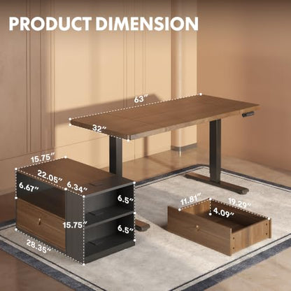 FLEXISPOT 63" L Shaped Standing Desk with Drawers, Black Walnut, view 3