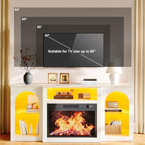 White Electric Fireplace TV Stand Entertainment Center with Fireplace, view 5