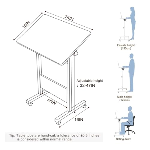Adjustable Height Standing Desk, 24 in Writable Tempered Glass Desktop with Eraser, 360° Flip, Wheels – Ideal for Small Spaces and Home Offices, White(Adjustable Height: 32-47 in)