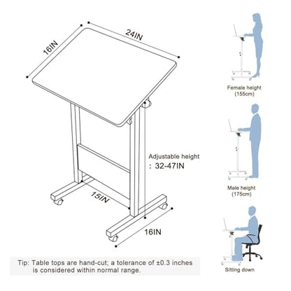 Adjustable Height Standing Desk, 24 in Writable Tempered Glass Desktop with Eraser, 360° Flip, Wheels – Ideal for Small Spaces and Home Offices, White(Adjustable Height: 32-47 in)
