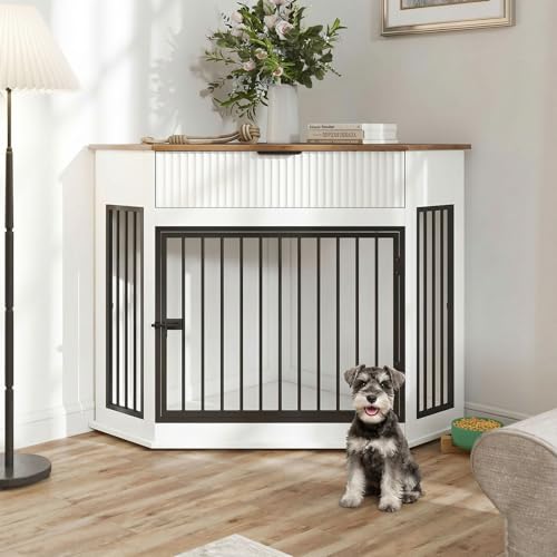 44.6'' Corner Dog Crate Furniture, Wooden Dog Crate with Storage Drawer, view 2