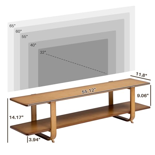 Bamboo TV Stand with Storage for TVs up to 65'', Modern Entertainment Center with 2 Open Shelf, Accent TV Media Console Table for Living Room, Bedroom, 55"(L), Walnut