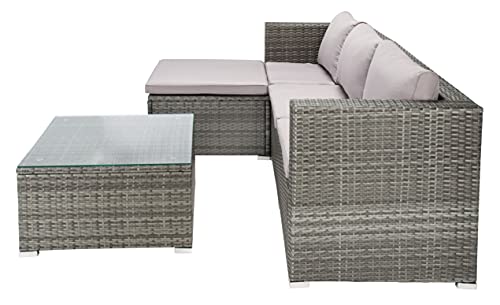 Outdoor - Madalina Sectional Set - Grey & Grey - Steel Frame with Cushion - Contemporary Sectional with Coffee Table - Ideal for Patio, Deck, Porch, Backyard (PAT7509B)