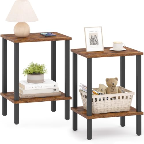 End Table, Set of 2, Side Table, Nightstand, 2-Tier Storage Shelf, Sofa Table for Small Space, Living Room, Bed Room TB01BB035
