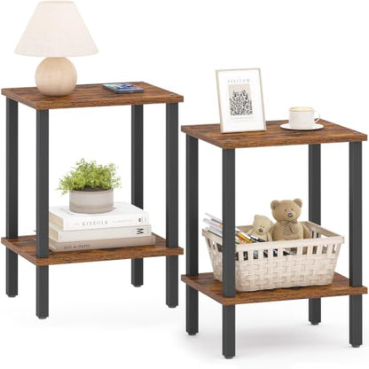 End Table, Set of 2, Side Table, Nightstand, 2-Tier Storage Shelf, Sofa Table for Small Space, Living Room, Bed Room TB01BB035