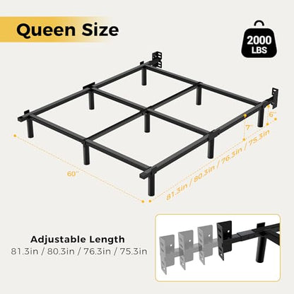 Queen Bed Frame, 7 Inch Heavy Duty Metal Base for Box Spring, 9 Legs, view 3