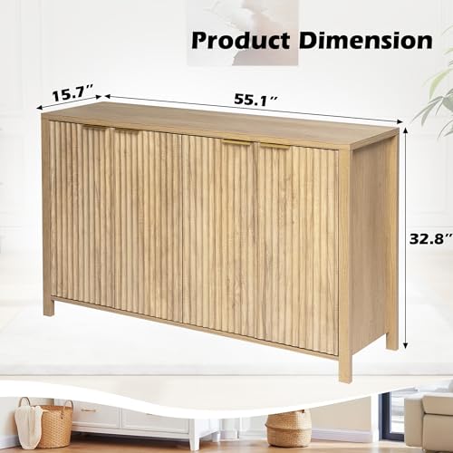 55" Fluted Sideboard Buffet Cabinet with Storage, Kitchen Credenza Cabinets, view 3