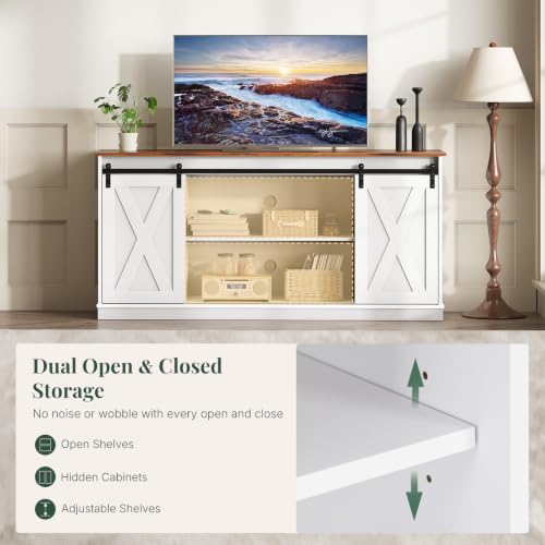Farmhouse TV Stand for 65 Inch TV, Sliding Barn Doors, Media Console, view 7
