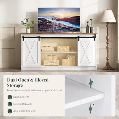 Farmhouse TV Stand for 65 Inch TV, Sliding Barn Doors, Media Console, view 7
