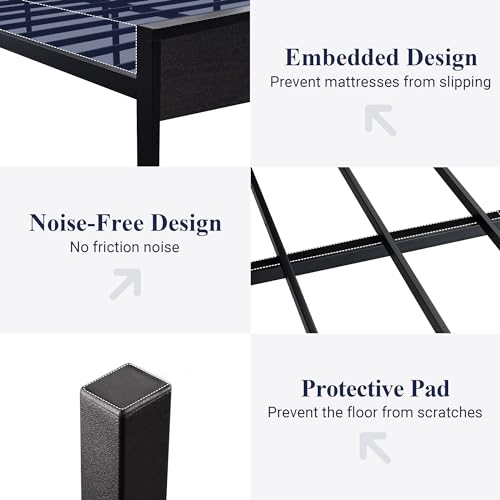 Black Oak Full Size Bed Frame with Metal Support, view 7