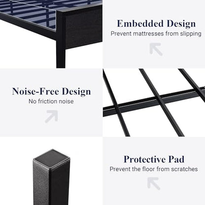 Black Oak Full Size Bed Frame with Metal Support, view 7
