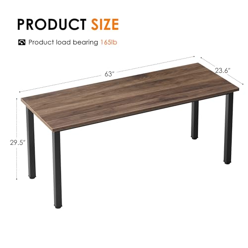 63 Inch Large Computer Desk, Ample Legroom, Walnut Top, Metal Frame, view 4