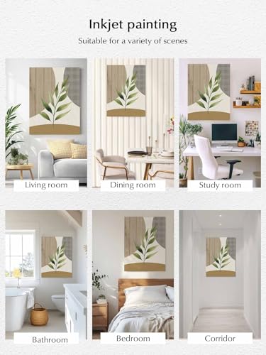 NuYeBiofx Delicate Leaf Branch Canvas Wall Art Prints,48"x32" Framed Picture Artwork Retro Muted Abstract Circles Printed Canvas Oil Painting for Living Room Bedroom Office,Ready to Hang