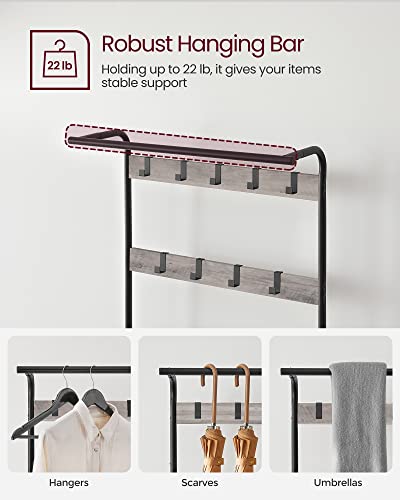 VASAGLE Coat Rack, Hall Tree with Shoe Bench, 4-in-1, 9 Removable Hooks, view 7