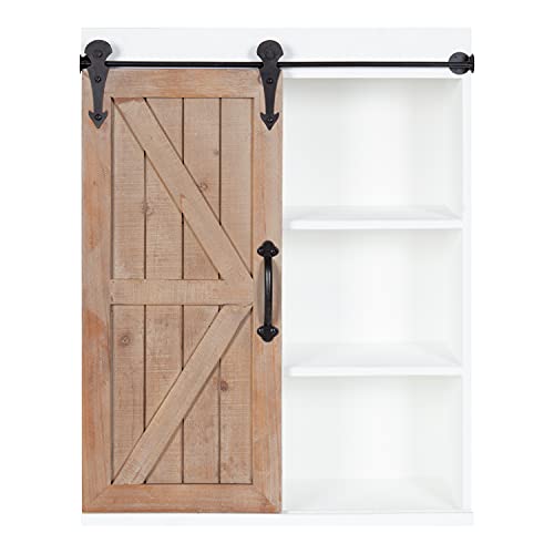 Cates Rustic Wall Cabinet; 22 x 28; White and Rustic Brown; Farmhouse Wall-Mounted Storage Cabinet