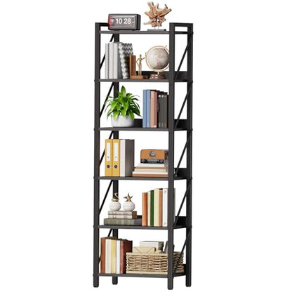 Bookshelf, 6-Tier Industrial Bookcase, Book Shelf Storage Organizer, Tall Bookshelf with Metal Frame for Living Room, Bedroom, Home Office, Kitchen, Black BB72SJ01