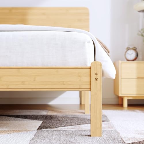 Queen Size Bamboo Wood Platform Bed Frame with Headboard, Natural, view 6