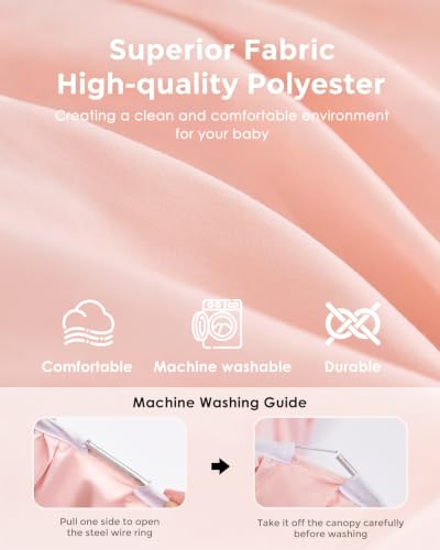Bed Canopy for Girls with Star Lights, 39.4''x106'', Peach Pink, view 5