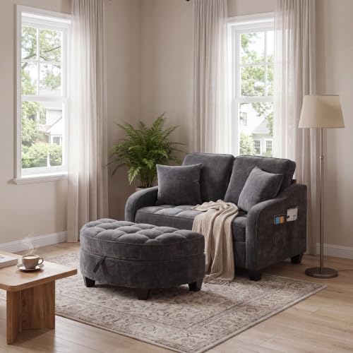 Chenille Tufted Loveseat Sofa and Ottoman Set, view 5