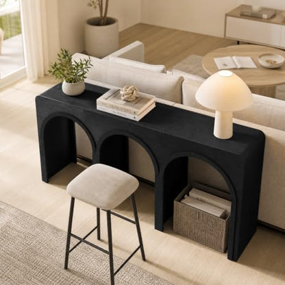 67" Long Arched Console Table, 15.5" Deep Modern Designer Entryway Table, Sculptural Triple Arch Sofa Table for Living Room, Hallway, Behind Couch, Multi-Scene Accent Furniture, Black Wood Finish