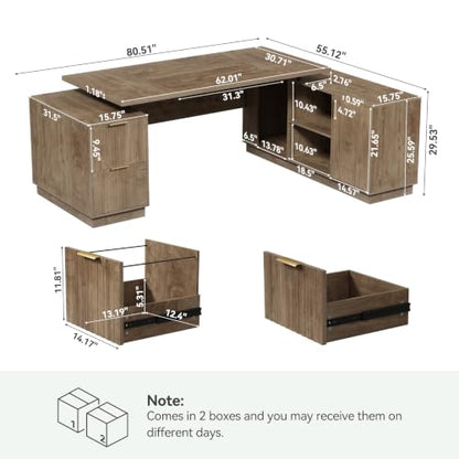 80" L-Shaped Executive Desk, Large Home Office Computer Desk with Drawers, view 3
