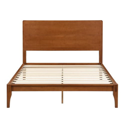 Full Size Bamboo Platform Bed Frame with Tall Headboard, Brown, view 7