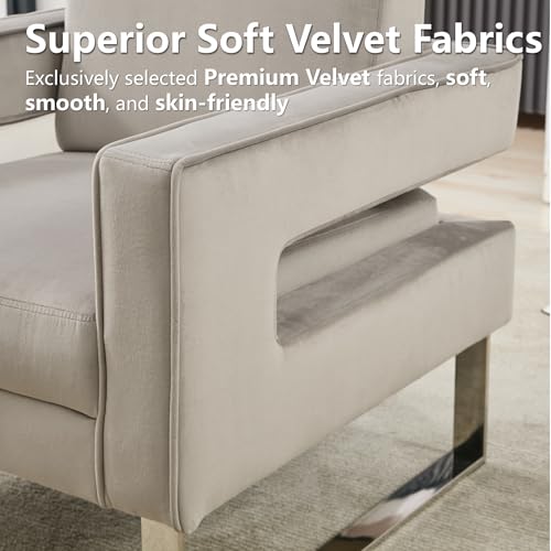 Velvet Accent Chair Set of 2, Modern Grey Accent Chair for Living Room, Upholstered Living Room Chair for Home Office, Stainless Steel Sliver Base