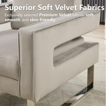 Velvet Accent Chair Set of 2, Modern Grey Accent Chair for Living Room, Upholstered Living Room Chair for Home Office, Stainless Steel Sliver Base