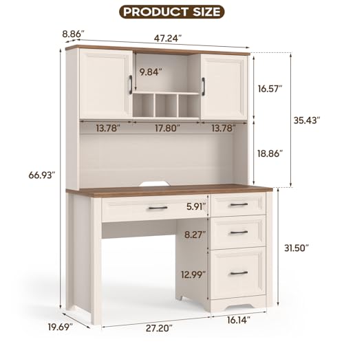 Farmhouse Executive Desk with 4 Drawers and Storage Cabinet, view 3