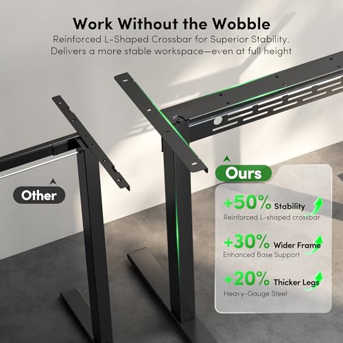 Electric Standing Desk with L-Shaped Crossbar & Cable Management System, view 7