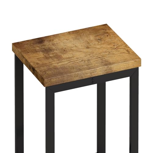 4-Piece Dining Table Set, 60.2" L Wood Dining Table with 3 Stools and Metal Frame for Kitchen Dining Room, Convenient Hanging Stool Design, Natural+Black